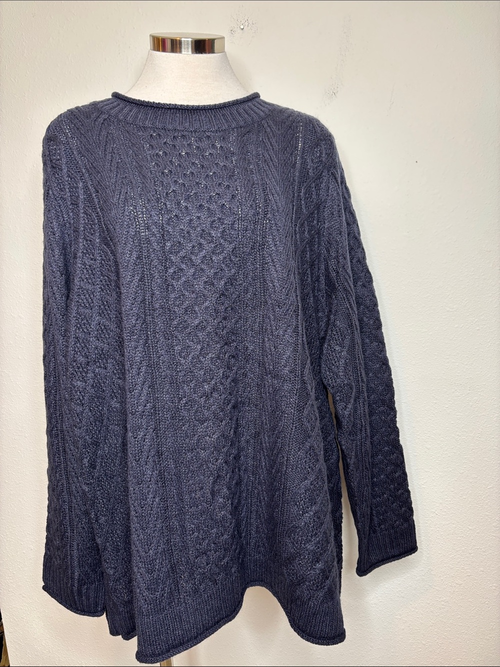 CJ Banks Navy Cable Knit Crew Sweater